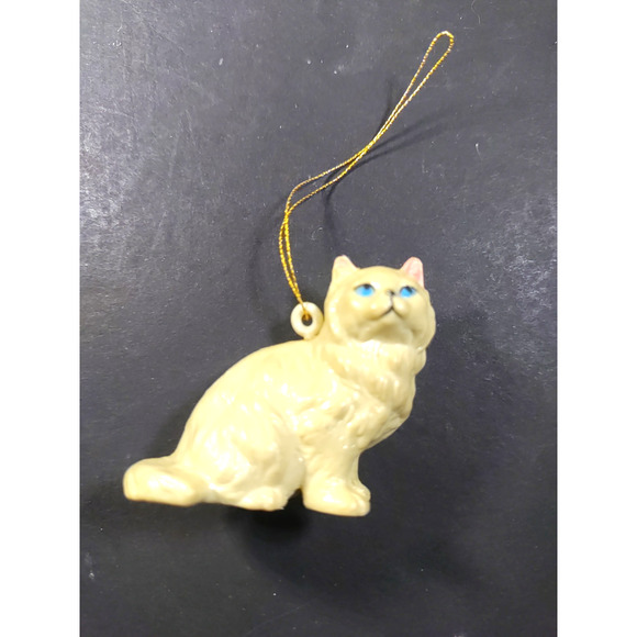White Other - Vintage White Person Cat Plastic Christmas Ornament Blue Eyes